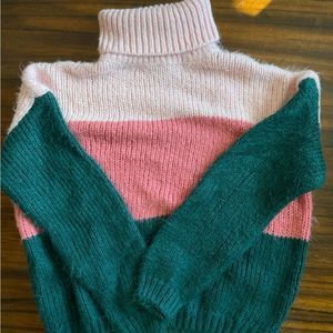 Fuzzy pink and green sweater